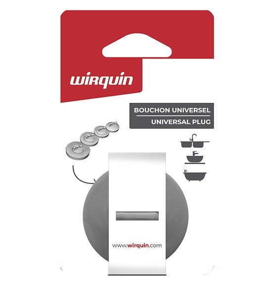 WIRQUIN - Bouchon universel gris pour évier, lavabo ou baignoire - large