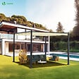 VOUNOT - Pergola retractable 3x3m en metal et toile Polyester haute densite 180g/m2 beige - vignette