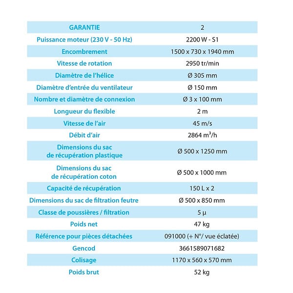 LEMAN - Aspirateur à copeaux de bois LEMAN ASP302 - 300L 230V - 2200W - large