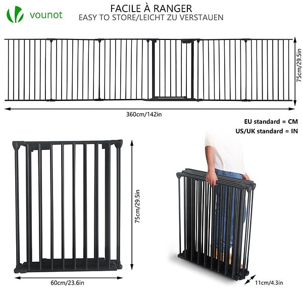 VOUNOT - Barriere de securite Grande Version 3.6M 6 Panneaux noire - large