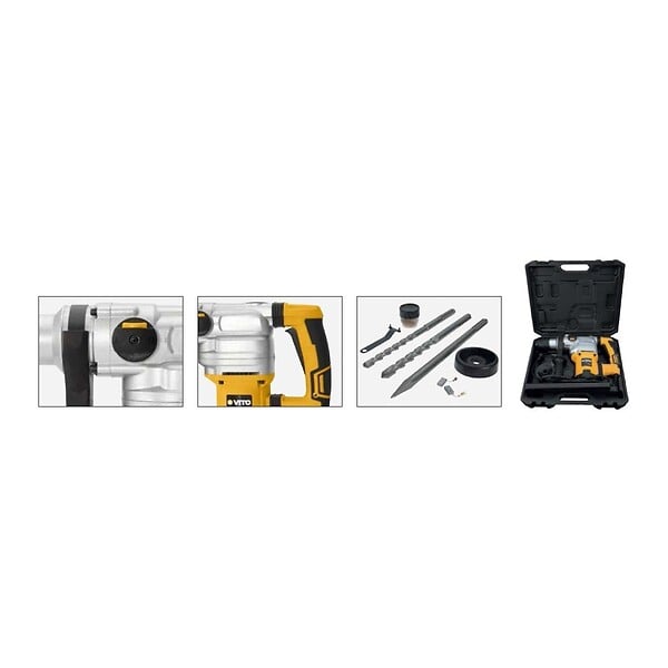 VITO - Marteau perforateur burineur 1050W SDS MAX 9 joules Burins et Forets inclus Mallette VITO - large