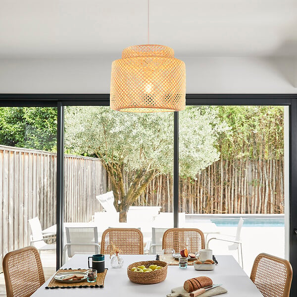 COREP - Suspension double bambou tressé Makassar Naturel E27 - large