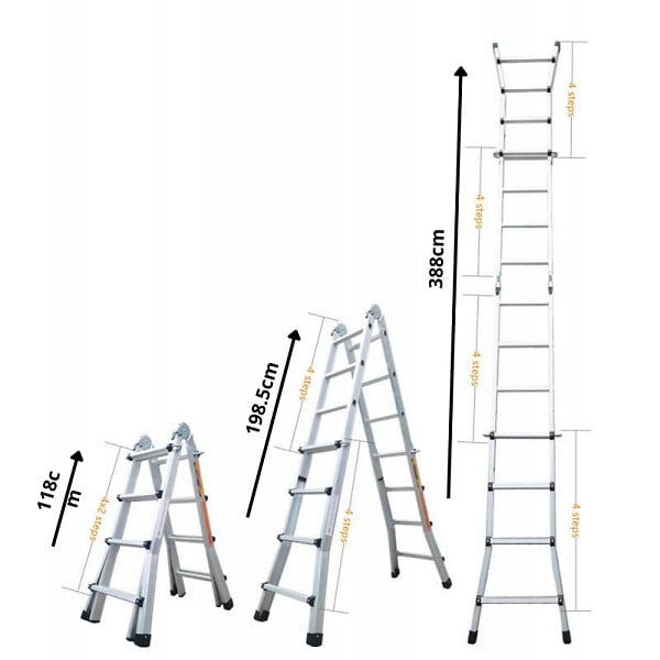 SECURY-T - Échelle articulée pliante et télescopique en aluminium 4x4 marches 3,88m + 1 tablette - large