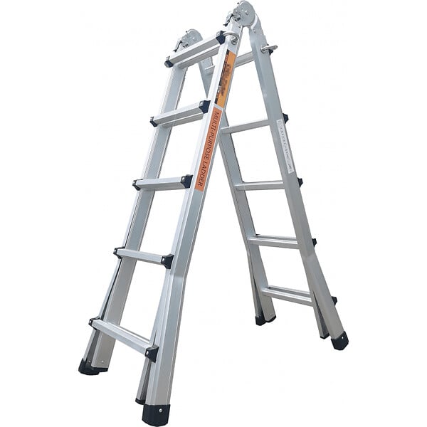 SECURY-T - Échelle articulée pliante et télescopique en aluminium 4x5 marches 4,96m + 1 tablette - large