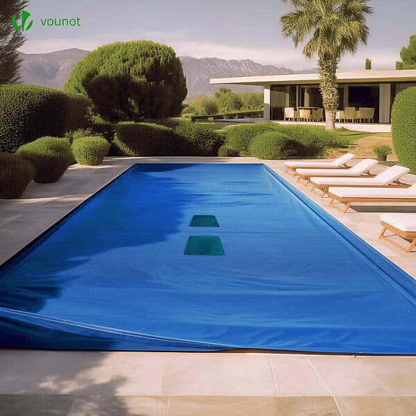 VOUNOT - Bache piscine rectangulaire double couche en Polyethylene 160 gr/m2 avec filet ecoulement 4x9m Bleue - large