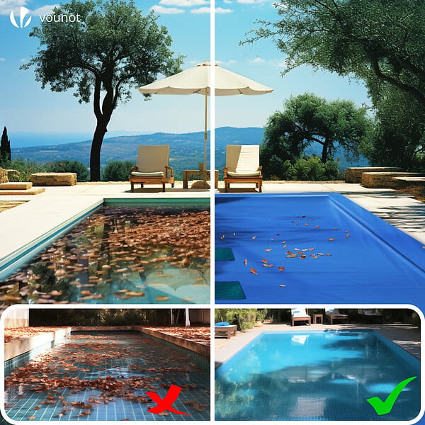 VOUNOT - Bache piscine rectangulaire double couche en Polyethylene 160 gr/m2 avec filet ecoulement 4x9m Bleue - large