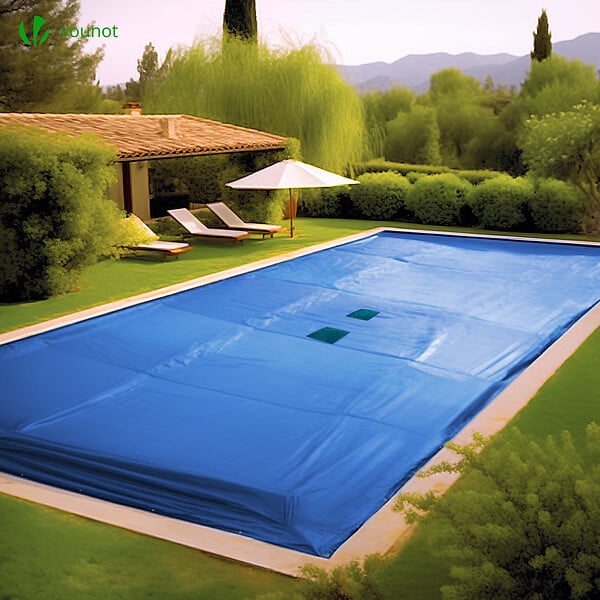 VOUNOT - Bache piscine rectangulaire double couche en Polyethylene 160 gr/m2 avec filet ecoulement 5x10m Bleue - large