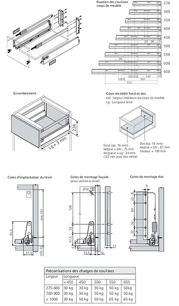 BLUM - Tiroir TANDEMBOX antaro hauteur D blanc L350mm - BLUMOTION - ANT358D350BLS - large