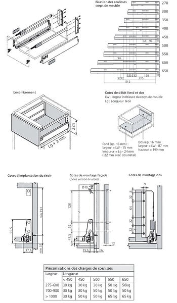 BLUM - Tiroir TANDEMBOX antaro hauteur D blanc L450mm - BLUMOTION - ANT358D450BLS - large