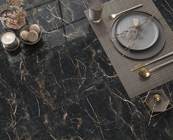 CERAM INDUSTRIE - Carreau grès cérame Marquina Gold - Noir - 59,7x119,7cm - large