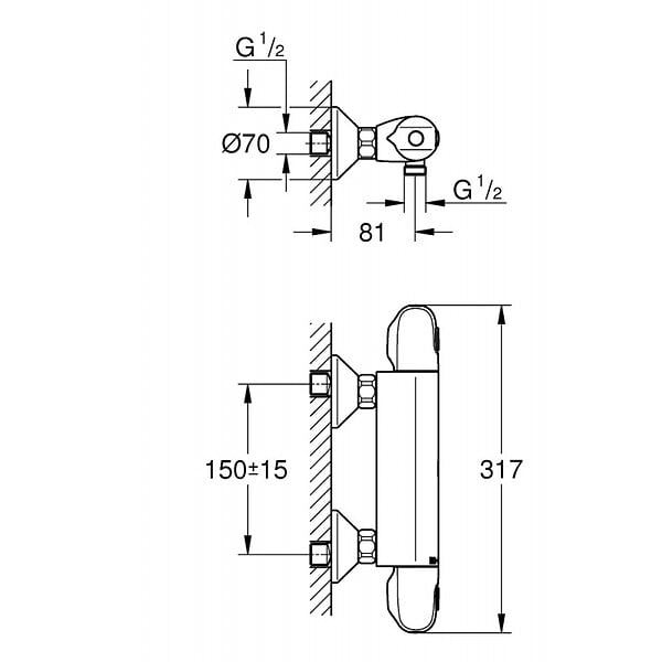 GROHE - Mitigeur thermostatique de douche mural GROHTHERM 1000 Grohe  34818003 - large