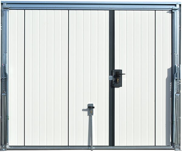 SPADONE - Porte de garage basculante blanc avec portillon gauche l.240 x H.200 cm x Ep.20 mm - large