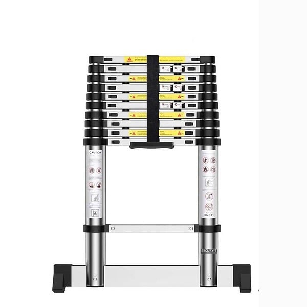 SECURY-T - Echelle télescopique aluminium 11 marches H3,2 m avec barre stabilisatrice - large