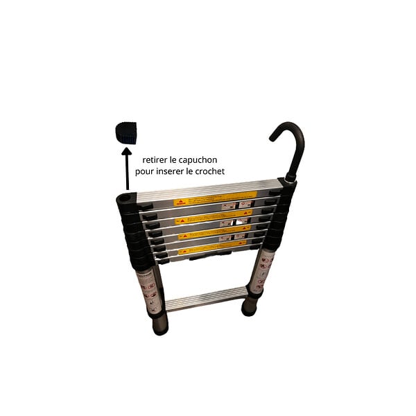 SECURY-T - Echelle télescopique aluminium 13 marches H 3,8M avec crochets démontables et barre stabilisatrice - large