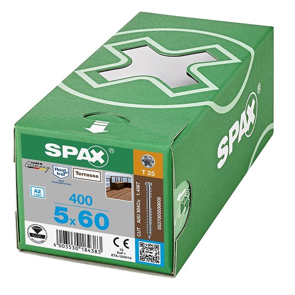 SPAX - 400 Vis Torx Autoforeuse 5x60 Spax-deck Inox A2 - Terrasse Bois Éxotique - large