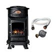 UNIVERSAL - Poêle à gaz 3,4KW NOIR Fonte Véritable Effet feu de bois + Tuyau gaz + Détendeur butane Provence UNIVERSAL - vignette