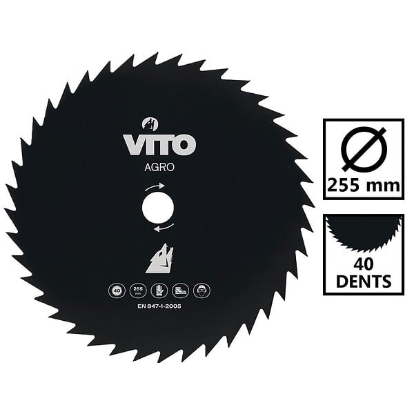 VITO - Lame de Coupe pour Débroussailleuse 40 dents Diam 255mm Alesage 25.4 VITO - large