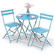 VOUNOT - Ensemble bistro extérieur 1 table 2 chaises acier bleu - vignette