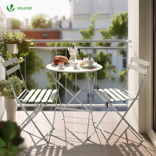VOUNOT - Ensemble bistro extérieur 1 table 2 chaises acier blanc - large