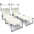 VOUNOT - Transat pare soleil Textilene et range magazine Lot de 2 pcs Beige - vignette