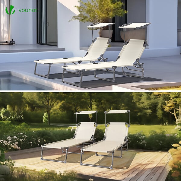 VOUNOT - Transat pare soleil Textilene et range magazine Lot de 2 pcs Beige - large