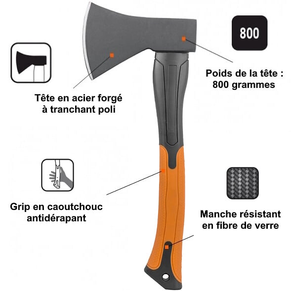 GT GARDEN - Lot de 2 haches avec manche en fibre de verre : hache + hachette - large