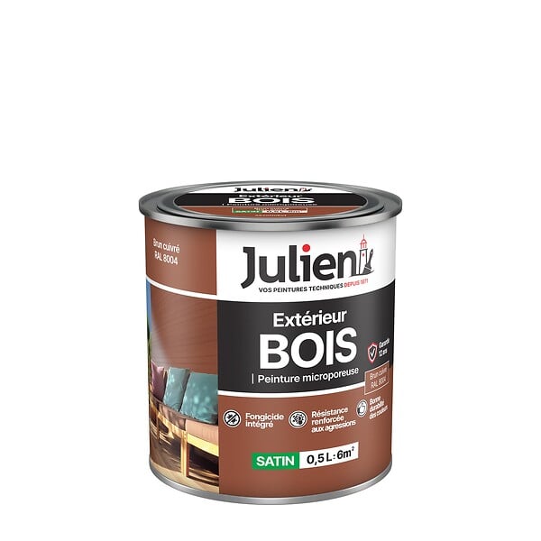 JULIEN - Peinture bois extérieur microporeux Satin - Brun Cuivre 0.5L - large