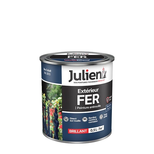JULIEN - Peinture antirouille fer - Brillant Bleu Cobalt - 0.5L - large