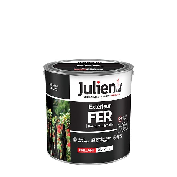 JULIEN - Peinture antirouille extérieure fer - Noir brillant - 2L - large