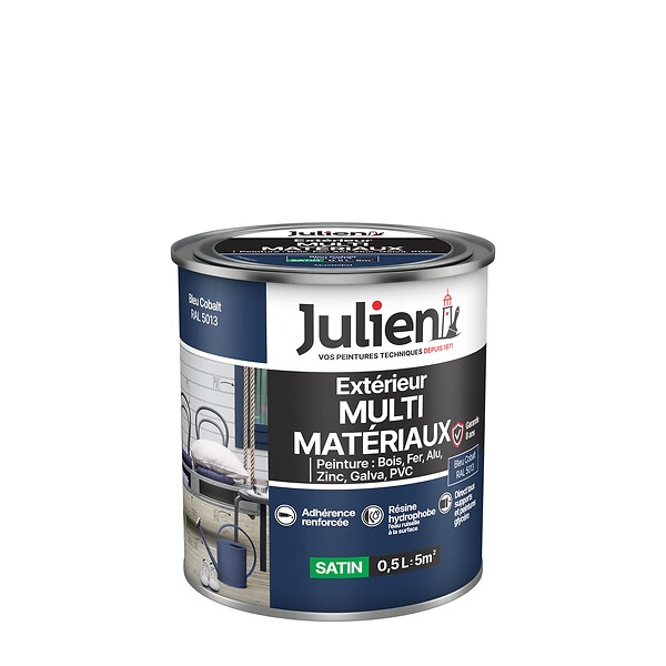JULIEN - Peinture extérieure multi-matériaux - Bleu Cobalt 0,5L - large
