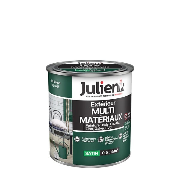 JULIEN - Peinture extérieure multi-matériaux Satin - Vert Basque 0.5L - large