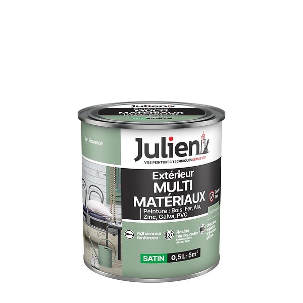JULIEN - Peinture extérieure multi-matériaux - Vert Provence - 0,5L - large