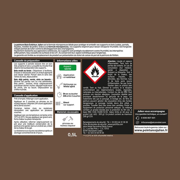 JULIEN - Peinture ext. bois microporeux - Brun Normandie Satin - 0.5L - large