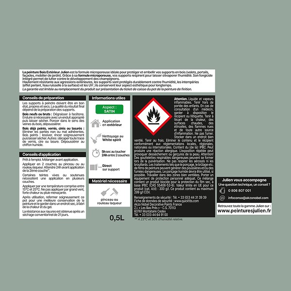 JULIEN - Peinture bois microporeuse satinée - Vert Provence 0.5L - large