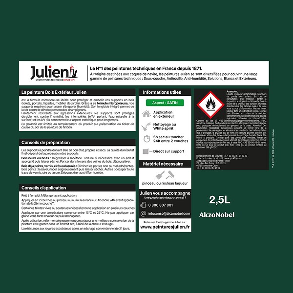 JULIEN - Peinture extérieure bois microporeux - Vert Basque 2.5L - large