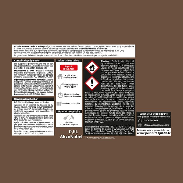 JULIEN - Peinture antirouille extérieure - Brun Normandie - 0.5L - large