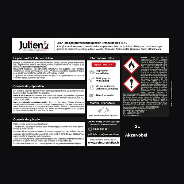 JULIEN - Peinture antirouille extérieure fer - Noir brillant - 2L - large