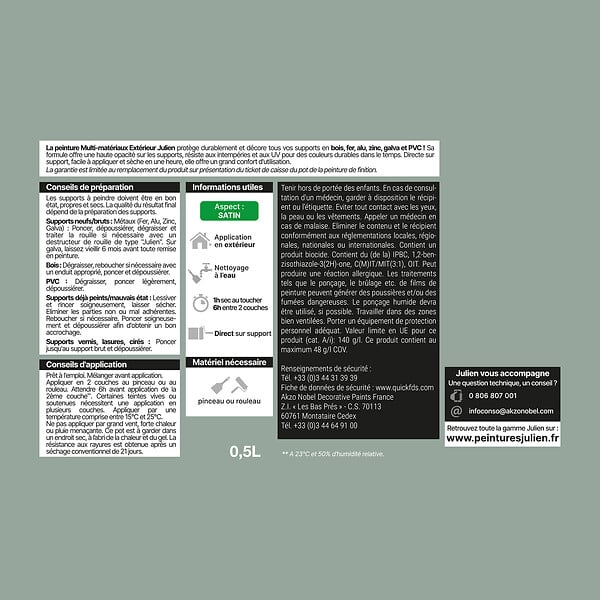 JULIEN - Peinture extérieure multi-matériaux - Vert Provence - 0,5L - large