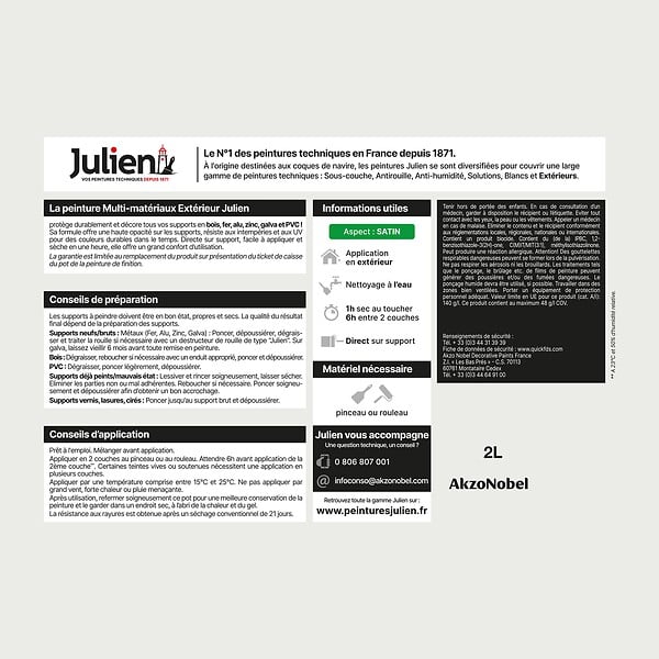JULIEN - Peinture extérieure multi-matériaux - Blanc - 2L - large