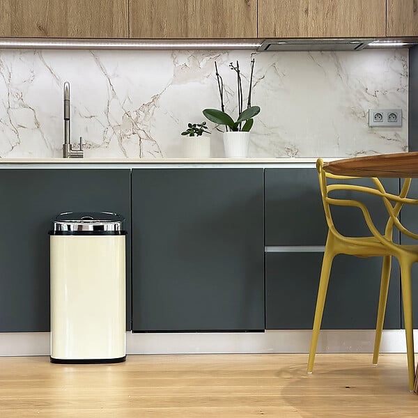 KITCHEN MOVE - Poubelle automatique inox LARGO crème 42L - large