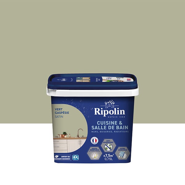 RIPOLIN - Peinture cuisine et bain satinée - Vert Gaspésie - 0,75L - large