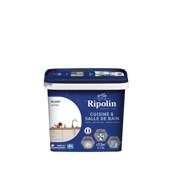 RIPOLIN - Peinture Cuisine et Salle de Bain - Satiné - Blanc 0,75L - large
