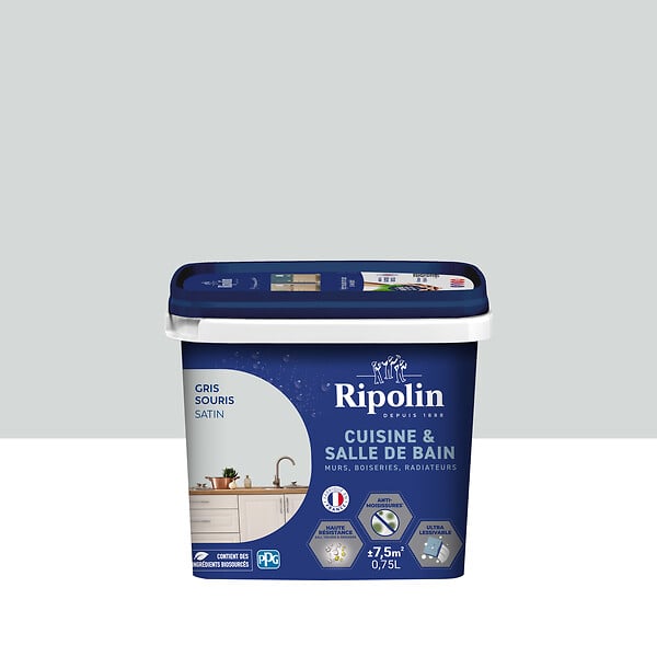 RIPOLIN - Peinture acrylique satinée 0,75L Cuisine bain Gris Souris - large