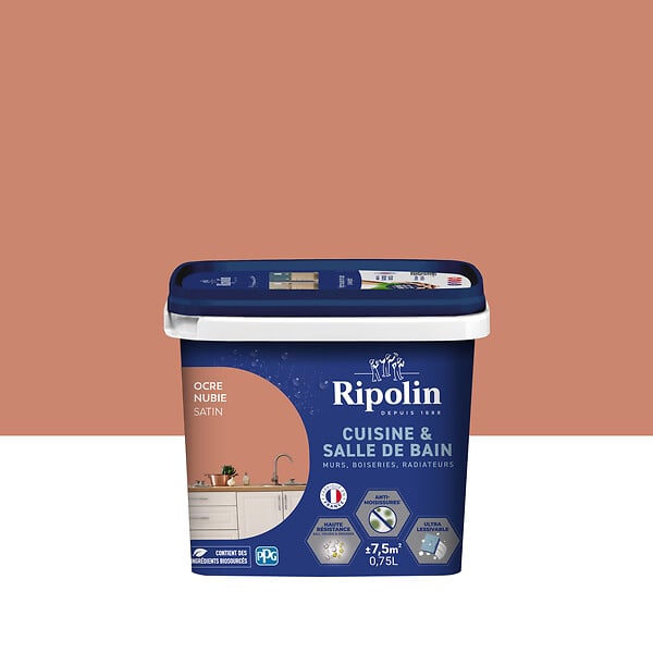 RIPOLIN - Peinture satinée cuisine et bain - 0,75L - Ocre Nubie - large