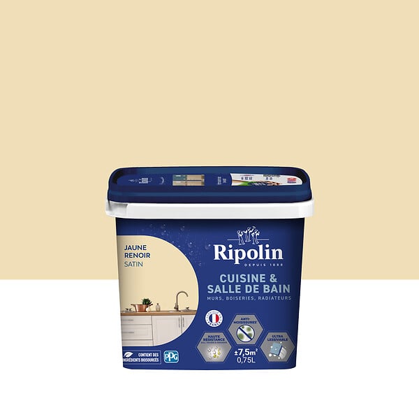 RIPOLIN - Peinture murale cuisine et bain Jaune Renoir 0.75L - large