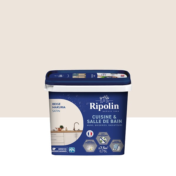 RIPOLIN - Peinture murale cuisine et bain - Beige Makuria - 0,75L - large
