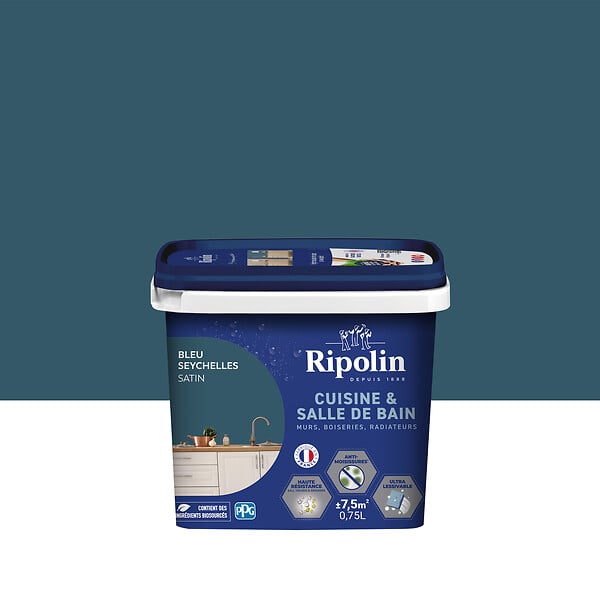 RIPOLIN - Peinture cuisine et salle de bain - Bleu Seychelles - 0,75L - large