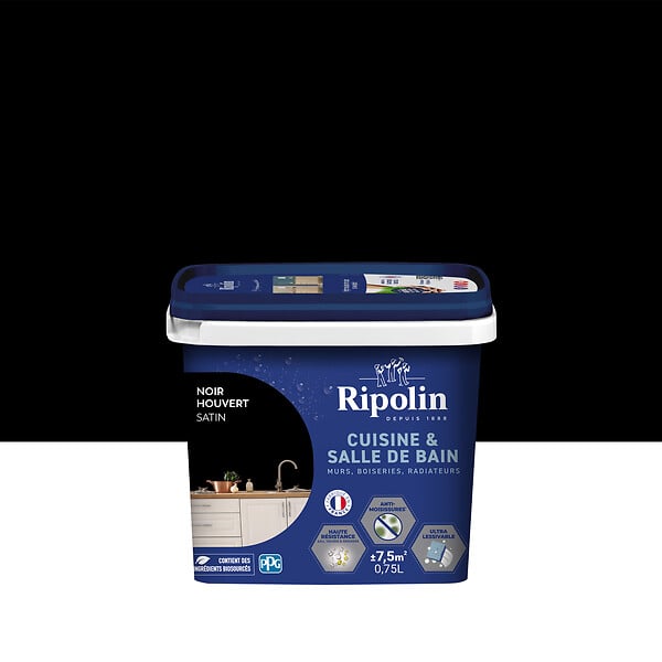 RIPOLIN - Peinture acrylique cuisine et bain Ripolin Noir 0.75L - large