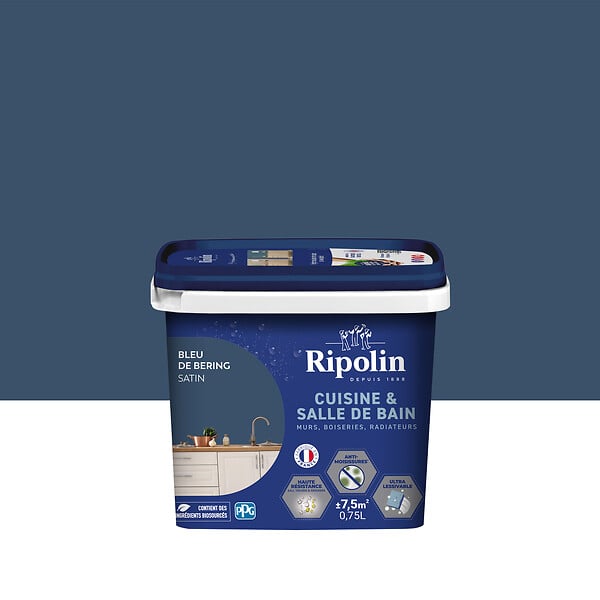 RIPOLIN - Peinture satinée - Cuisine et bain - Bleu de Bering - 0,75L - large