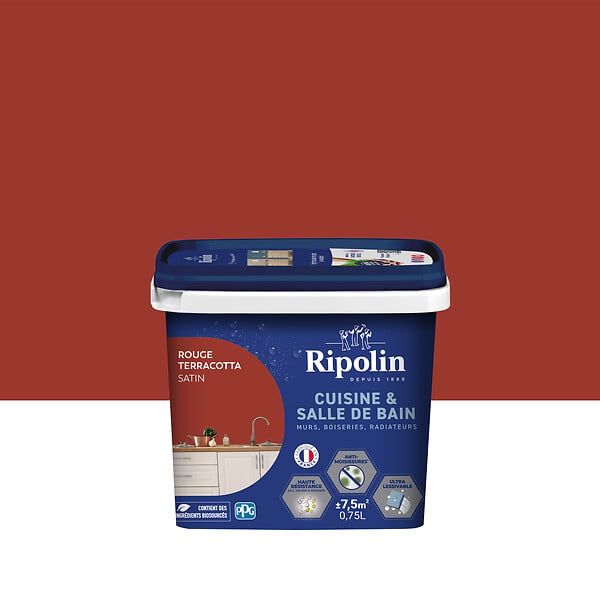 RIPOLIN - Peinture cuisine et bain - Rouge Terracotta - 0,75L - large